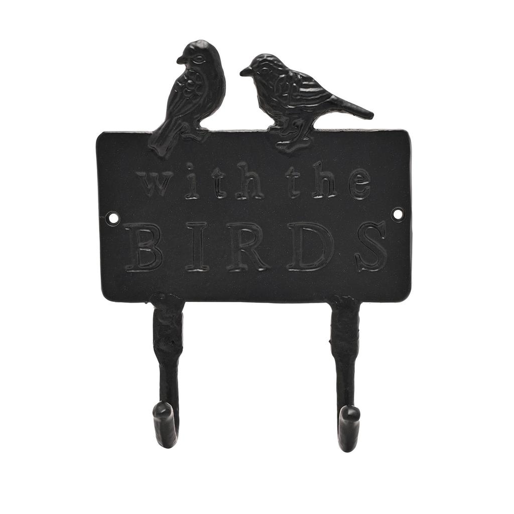 Country Living Cast Iron Wall Plaque with 2 Hooks -With The Birds