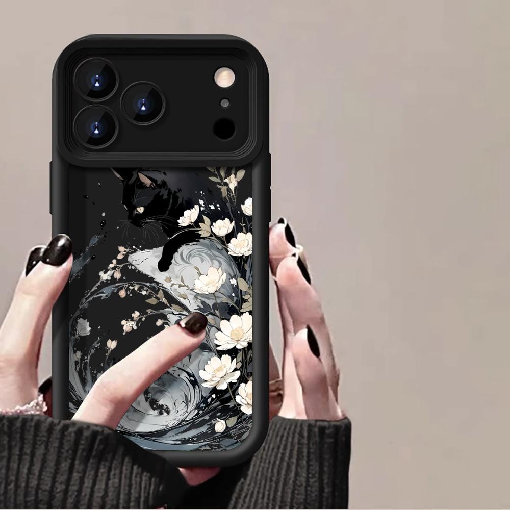 

Japanese Ink Art Black Cat Protective Case For Samsung Galaxy S25 S24 S23 Ultra S22 S21 Plus FE A56 A55 A54 A53 A36 A34 Cover Galaxy S22 5G