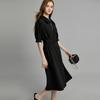 ELLE Polo Collar Design High Waist Midi Dress Slim Fit Elegant Short Sleeve Dress Women Dresses EL34321