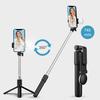 Telescopic selfie stick with remote control, LED lamp, phone tripod stand, 071m black