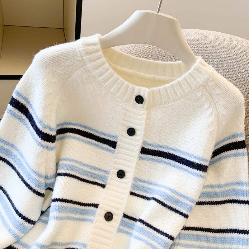 Striped Knitted Cardigan Autumn and Winter Sweater Korean Style Top