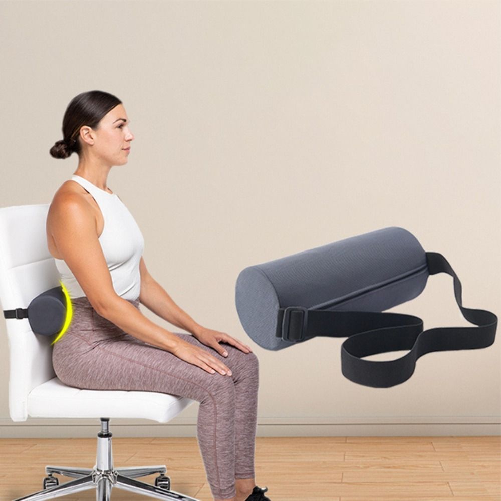 Foam Waist Pillow Cylinder Slow Rebound Auto Seat Back Cushion with Straps Ergonomic Lumbar Support Cushion Chair