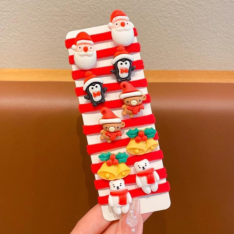 Girls Christmas Hair Bands Cute Santa Elastic Ties Soft Baby Hair Rope No Damage Ponytail Holder for Holiday Party and Daily Use