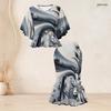 Women Plus Size Two Piece Set Round Neck Batwing Sleeve Printed Ruffle Hem Top Fishtail Skirt Dark Green Black