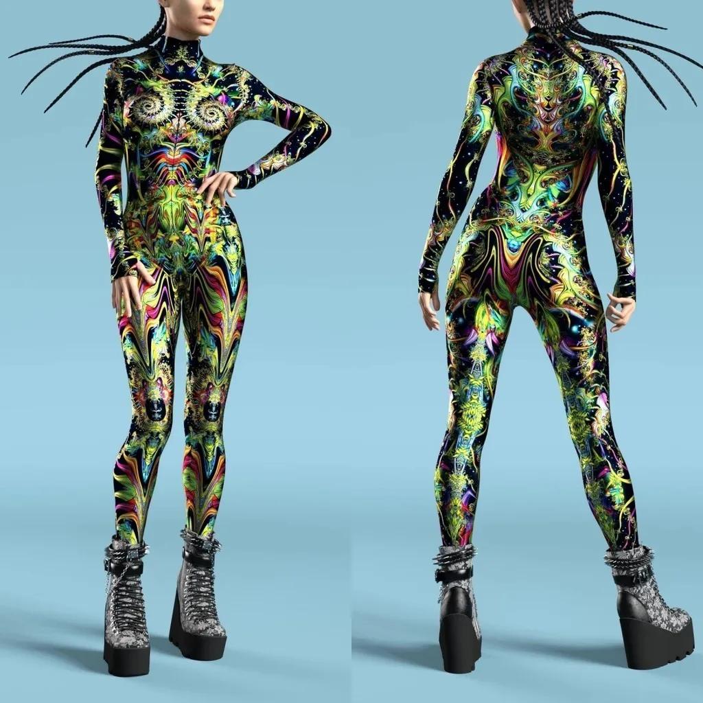 3D Digital Printing Stage Performance Costumes Adults Halloween Events Carnival Theme Party Cosplay Outfit Pretend Game Jumpsuit