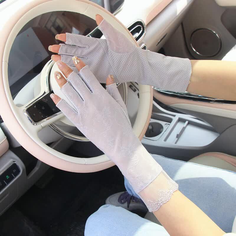 JIAQILI Women s Summer Ice Silk Sun Protection Half-Finger Gloves