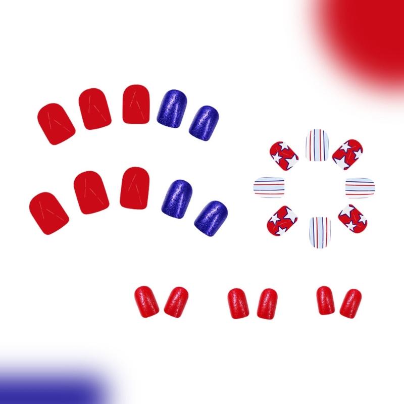 4. Juli Press-on-Nagel Quadratisch Französische Spitze Falscher Nagel Unabhängigkeit Falscher Nagel mit Amerikanischer Flagge Stern Aufkleb-Nagel