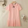 ZANZEA Womens Summer Doll Collar Casual Short Sleeve Dress
