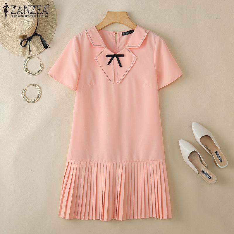 ZANZEA Womens Summer Doll Collar Casual Short Sleeve Dress