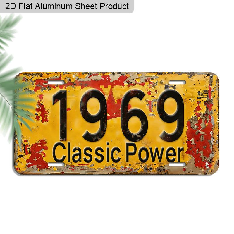 2D Flat 1pc Vintage Metal Aluminum Sign Decoration | 1969 Classic Power, 12'' × 6'' Retro Sign, Outdoor Plaque & Wall Art for Living Room, Man Cave
