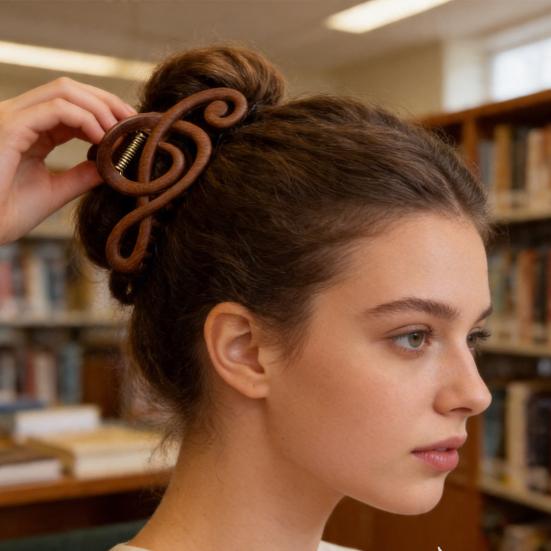 Hair Claw Matte Finish Treble Clef Shape Large Shark Clip Secure Hold Non-Slip Literary Style Hair Accessory