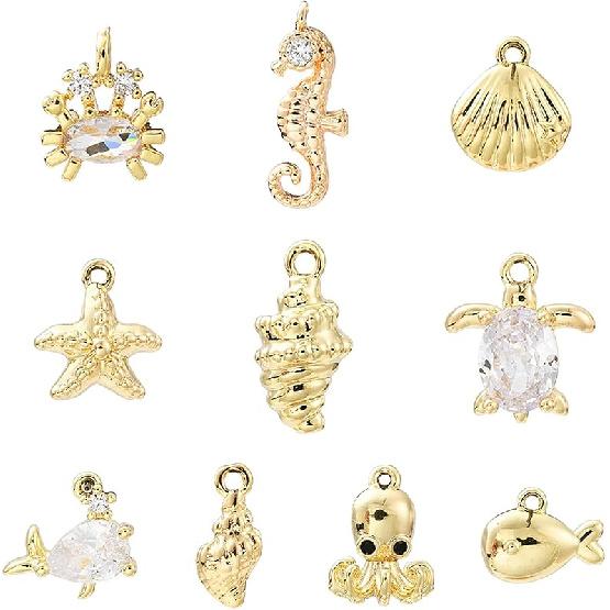 LiQunSweet 12 Pcs 6 Colors Golden Crystal Heart Charms Brass Micro Pave Cubic Zirconia CZ Stone Mini Charm Bulk for Necklace Earrings Jewelry Making