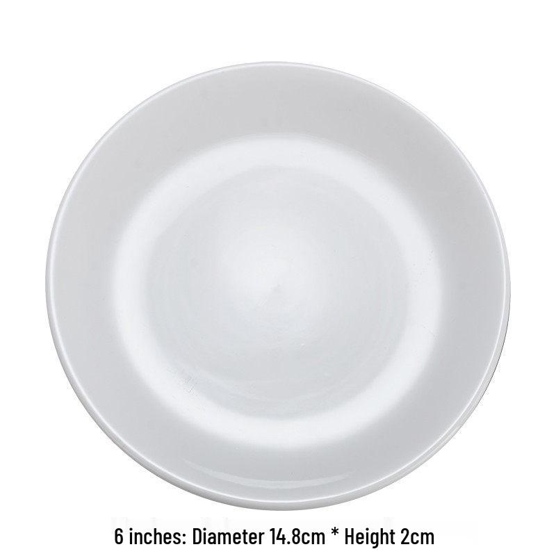 Pure White Ceramic Round Steak and Vegetable Plate - Western Style Shallow Household Dish