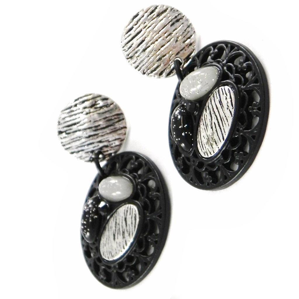 NOA [H8726] - Δημιουργικές Κρεμαστές Σκουλαρίκια 'Carmen' μαύρο ασημί