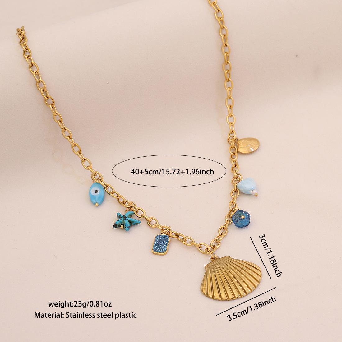 Euro-American Ocean Series Shell Scallop Stainless Steel Necklace Beach Vacation Conch Starfish Pendant