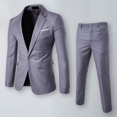 Red Grey Black Suit Jacket Pants Set Stylish Men's Business Suit Set Lapel Button Coat Pants Pockets Workwear