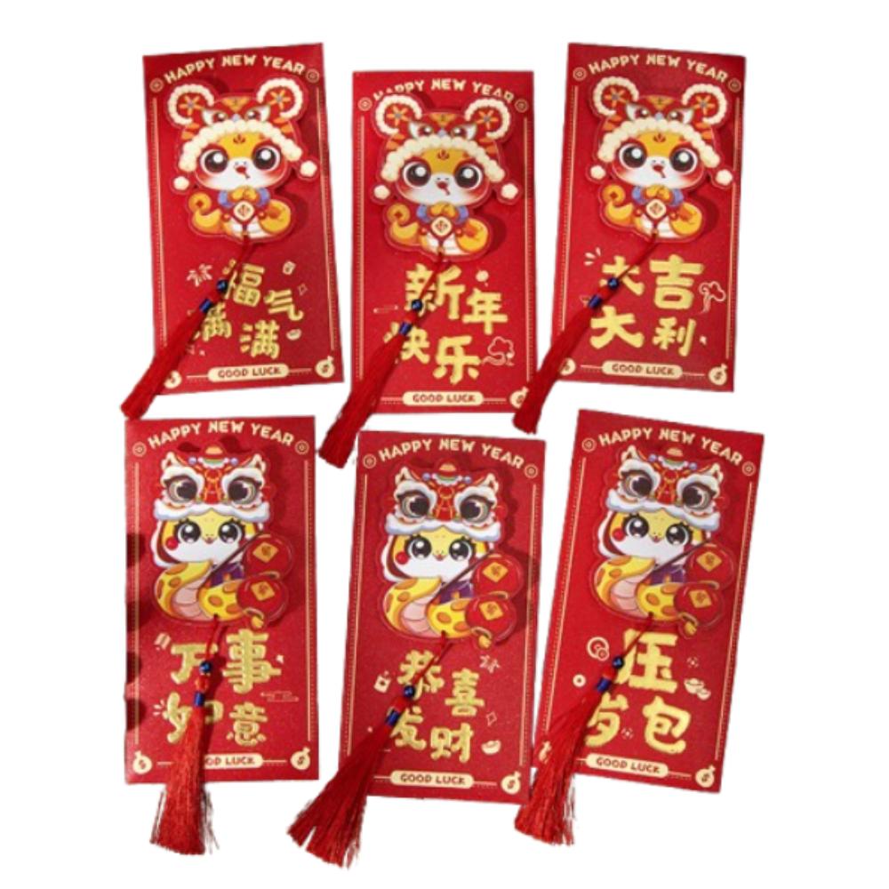 6pcs Chinese Style 3D New Year Money Pocket Blessing Good Luck Red Packet  Wedding Birthday