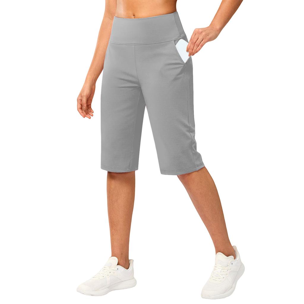 Capris de Yoga de Cintura Alta para Mujer con Bolsillo Bermudas Deportivos Elásticos para Fitness Running Gimnasio Entrenamiento Deportes