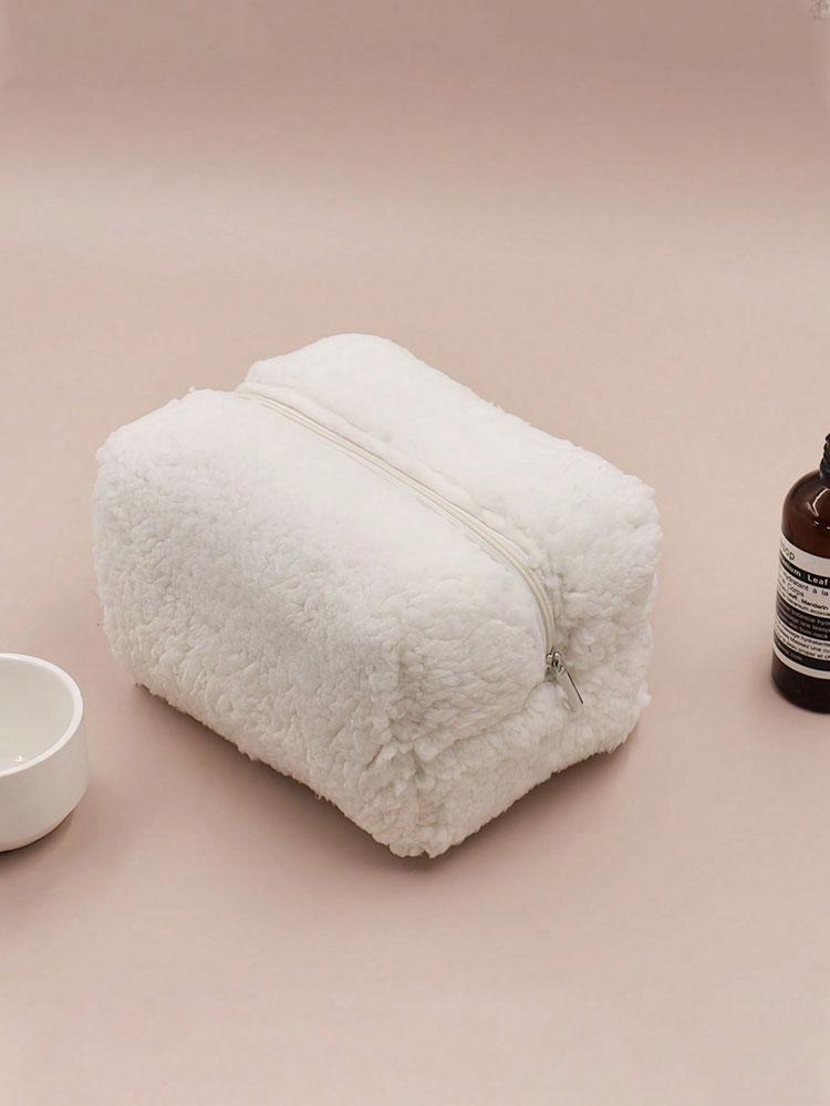1PC Lambskin Cosmetic Bag, Cream-colored Portable Skin Care Product Storage Bag, Fresh and Clean Cosmetics Zipper Bag