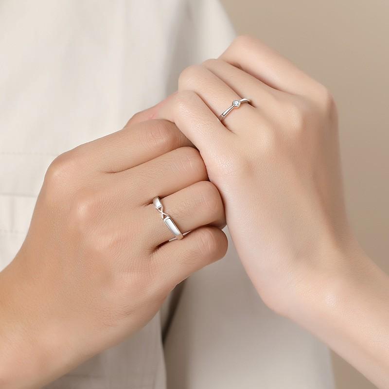 Minimalist Geometric XO Couple Rings Sterling Adjustable Open Band Men Women Fashion Jewelry