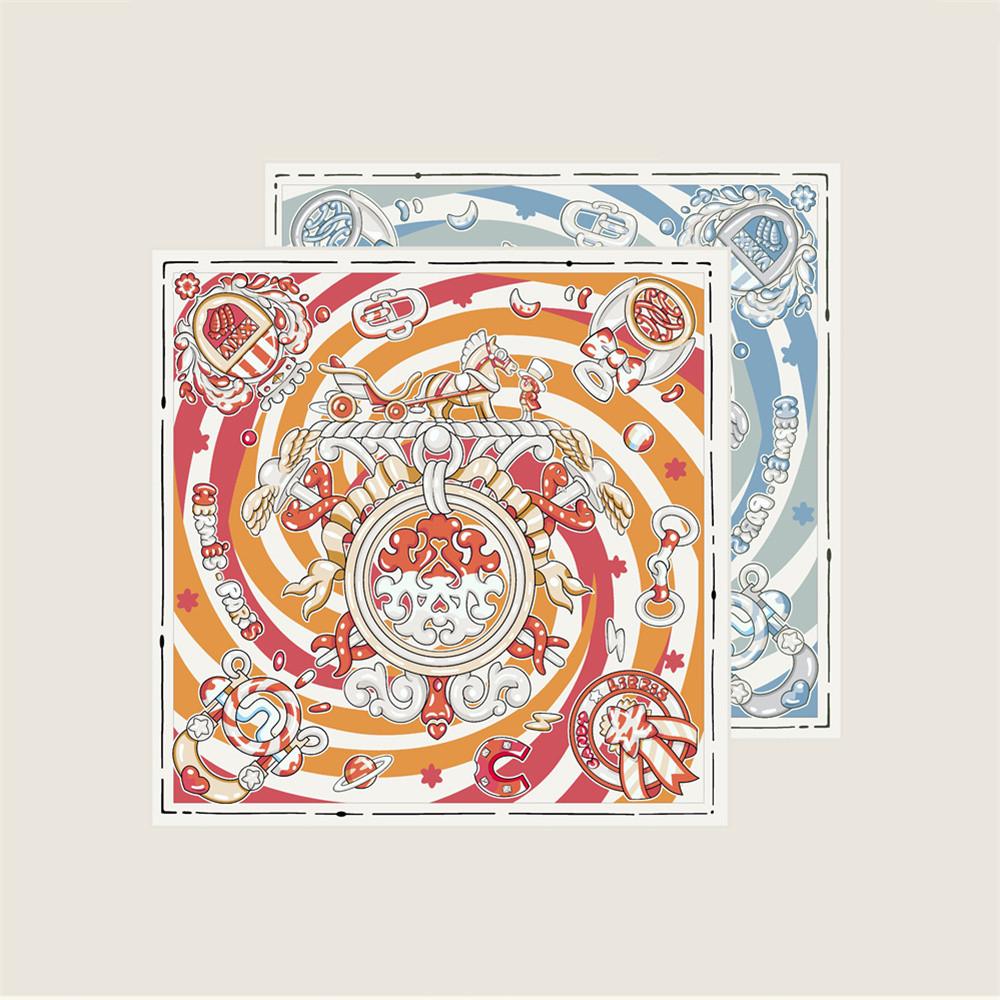 New Style Curled Twill Silk Scarf Women Fashion Double Side Printed Square Scarves Wraps Echarpes Foulards Femme Hijab 70CM