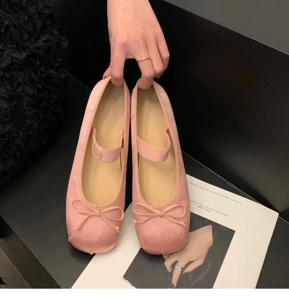 Luxury Lace Tie Leg Satin Silk Ballet Flats Woman Square Toe Bowknot Elastic Band Ballerinas Ladies Wedding Floral Shoes2025