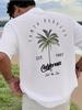 Men's Vacation Coconut Tree Letter Printed Comfortable Round Neck T-shirt Summer Outdoor Casual