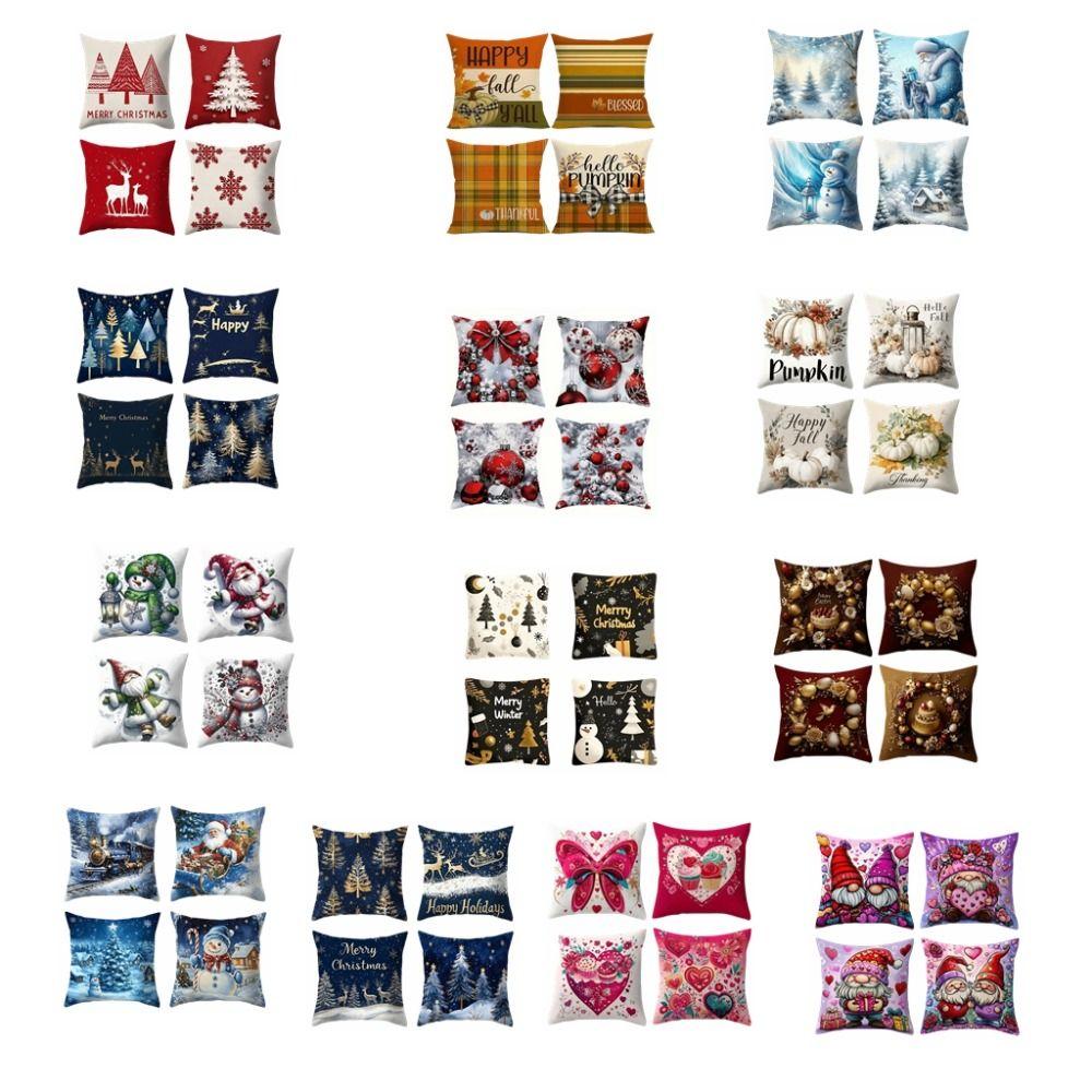 4PCS Tree Snowflake Christmas Pillow Covers Reindeer Xmas Pillowslip Bed Decoration