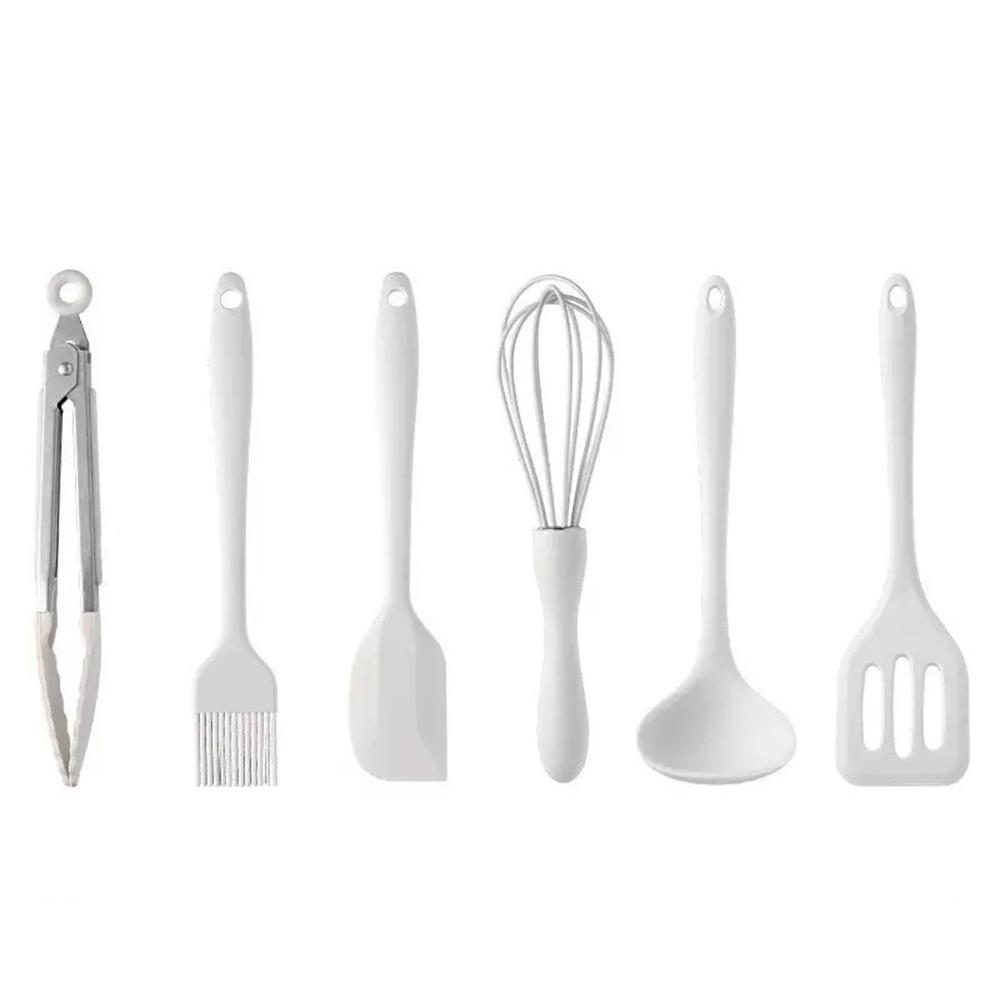 6-Piece Mini Silicone Kitchen Utensil Set - Heat-Resistant Non-Stick Kitchen Tools, Includes Spatula, Scraper, Whisk, Food Tongs