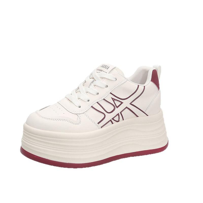 Cowhide little white shoes muffin thick sole height increase cm small women's shoes new autumn casual sports board shoes