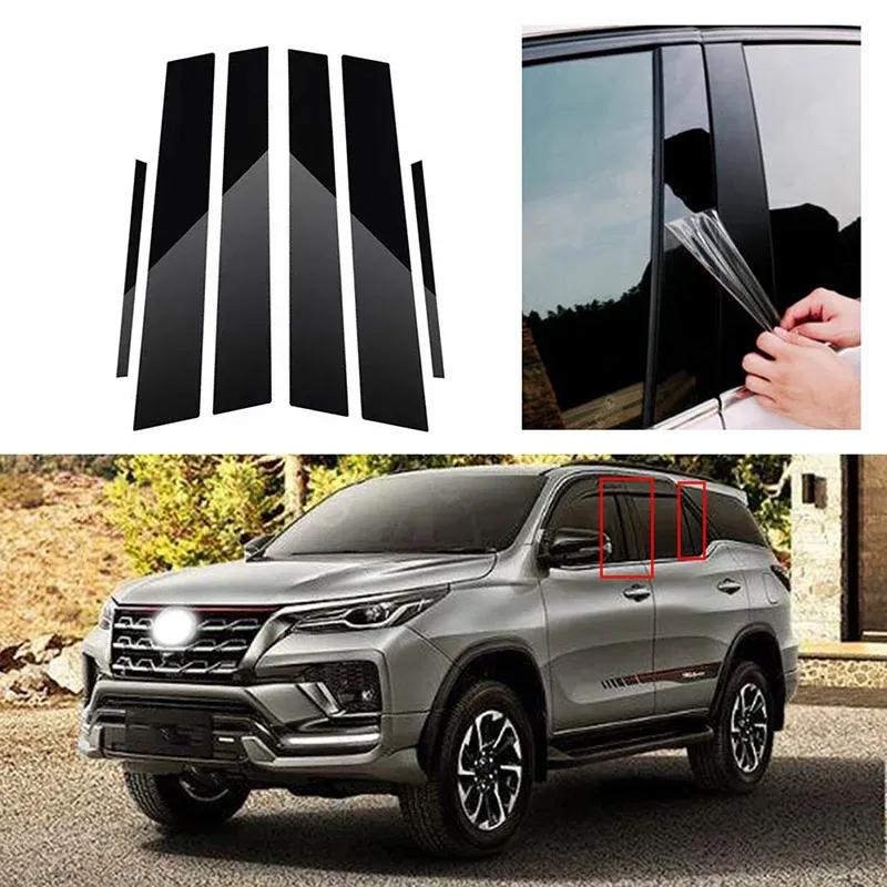 6PCS Glossy Black Pillar Posts Door Window Trim Decoration Stickers Fit For Toyota Fortuner / SW4 2016-    2024