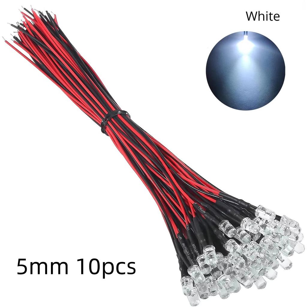 10pcs 5mm Prewired LED Diode 12 Volt Led Light Emitting Diodes Micro Led Lights Diodes for Model Assortment Kit