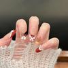 Hand-Painted Christmas & New Year Cat Nails: Dazzling French Glass Beads