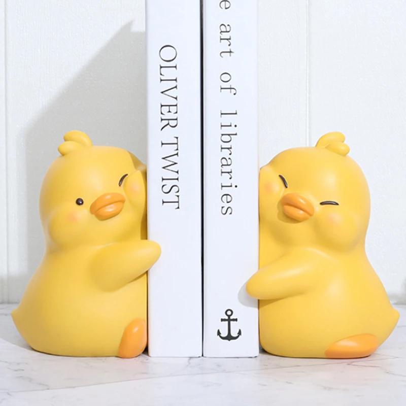 2pcs Cute Ducks Book End Figurine Office Decoration Resin Crafts Lovely Animal Statuette for Bedroom Accessories Gifts
