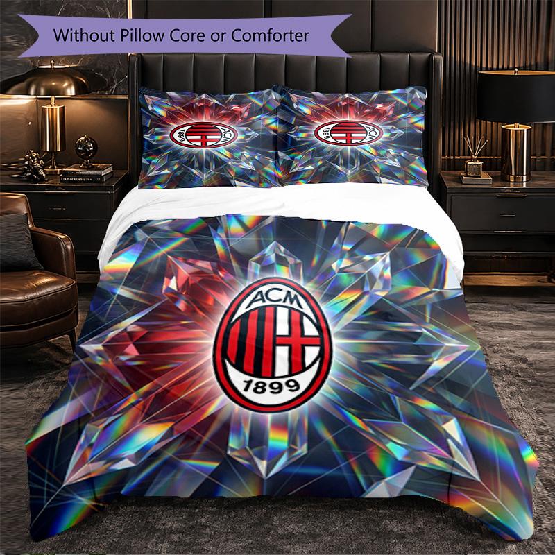 Set Lenzuola AC Milan Modello 3 Pezzi Morbida Copripiumino in Microfibra con Federe per Camera da Letto
