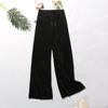 Women Fashion Summer Wide Leg Pants Pleated Ice Silk Trousers Elastic Waist Loose Casual Pants