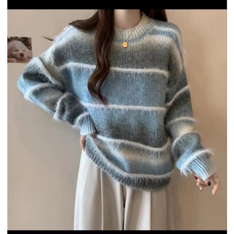 Autumn and winter new fashion gradual change color colorful fringed loose version thin versatile sweater knitted sweater top women