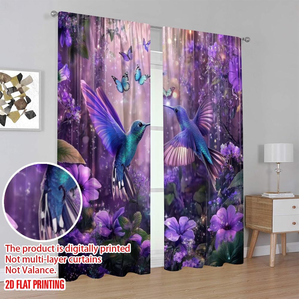 2pcs,2D plane printing Popular Curtains FairyFlight Polyester Easy Install (without rod) Festive for Kitchen, Bedroom & Living