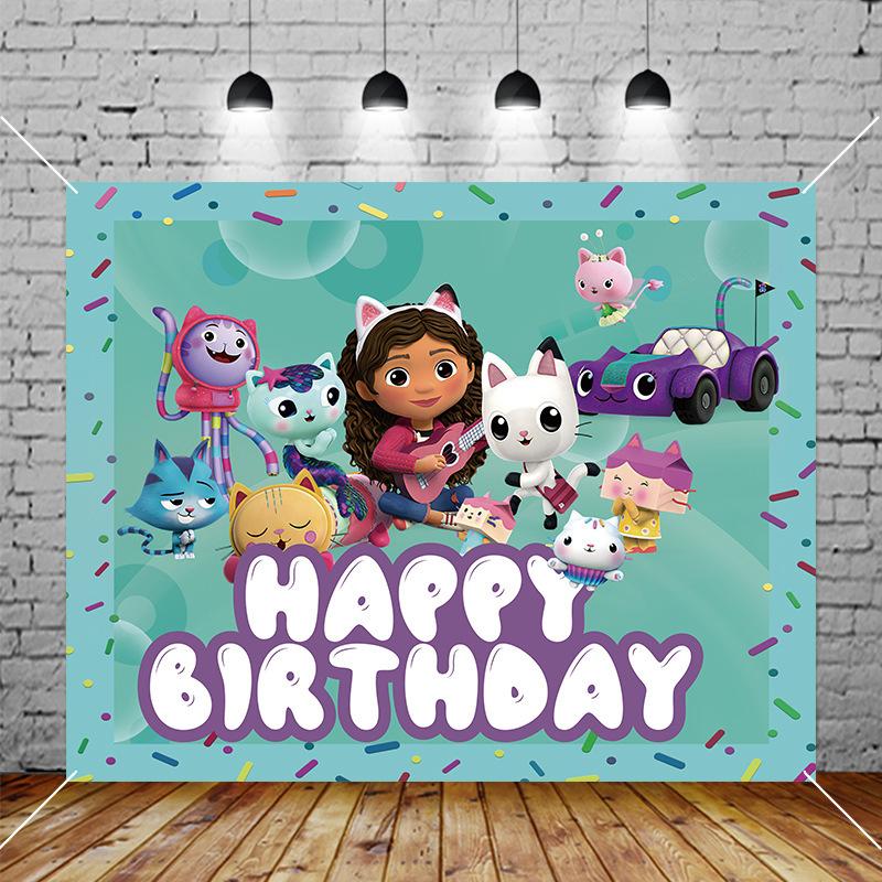 Factory Direct Gaby Doll House Theme Party Decoration Set Paper Plate Paper Tissue Paper Cup Pe Tablecloth Banner Balloon