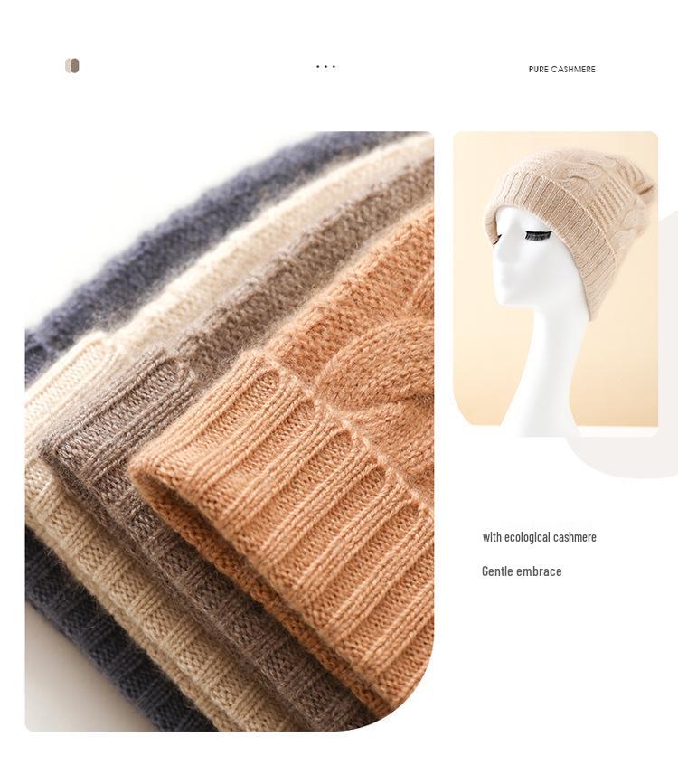 Women's High-End Cashmere Cable Knit Hat - 2025 Autumn/Winter Collection