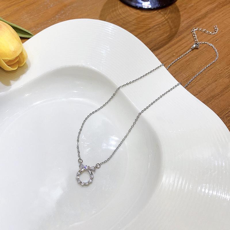 2025 new bow zircon titanium steel necklace women's light luxury simple collarbone chain neck chain with jewelry