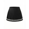 Womens Tennis Sport Set Long Sleeve Zipper Collar Skirted Outfit Striped Pleated Gym Workout Suit