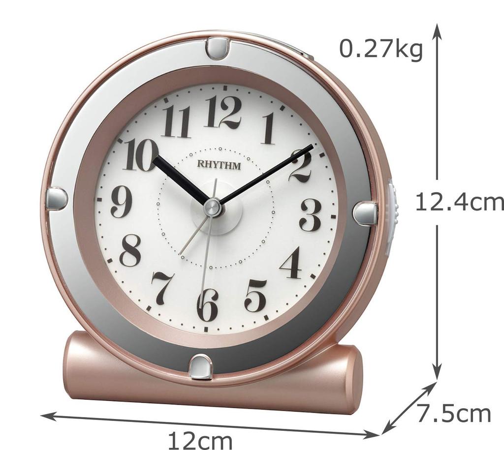RHYTHM Analog Alarm Clock with Electronic Continuous Second and Pink X 12 X 8RE679SR13 Alarm, Hand, Light, Gold, 12.4 7.5 Cm,