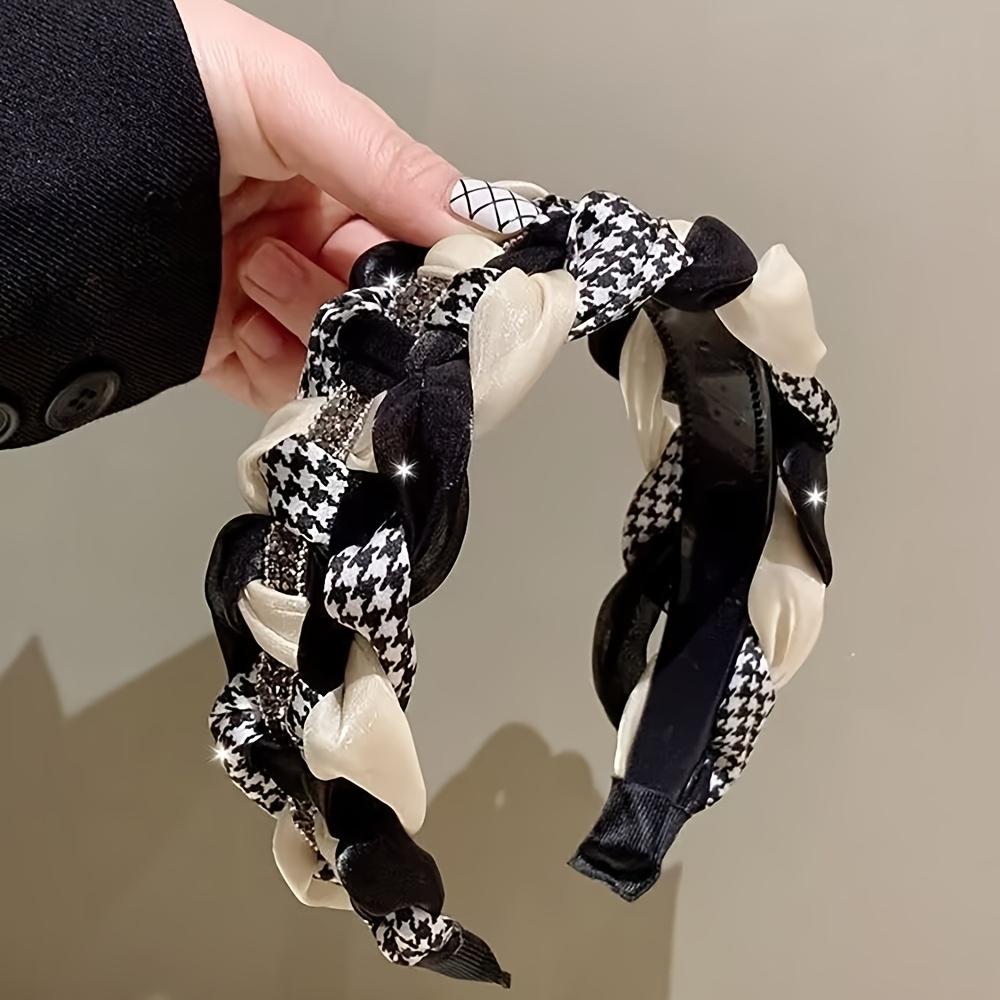 [Elegant Non-Slip Headband Women] Elegant Vintage-Inspired Braided Headband with Sparkling Rhinestones - Wide, Non-Slip Hair Accessory for Women