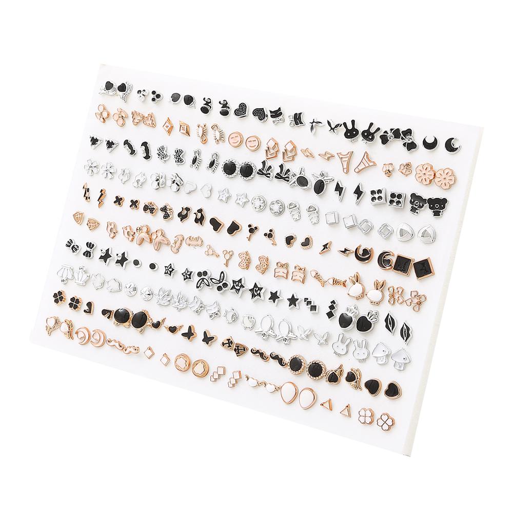 100Pairs Acrylic Crystal Heart Star Moon Small Stud Earrings Set For Women Girl Animal Flower Plastic Earring Trend Jewelry