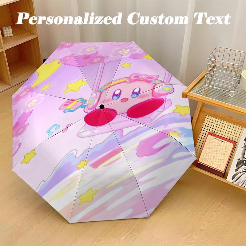 8‑Rib Automatic Umbrella, Kirby Design Foldable Umbrella for Sun Rain Protection Travel