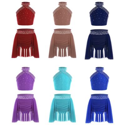 Κορίτσια Sparkly Rhinestones Lyrical Ballet Dance Dance Στολή Γυμναστική Αθλητικά Activewear Σετ χορευτικό Διαγωνισμός Παράσταση