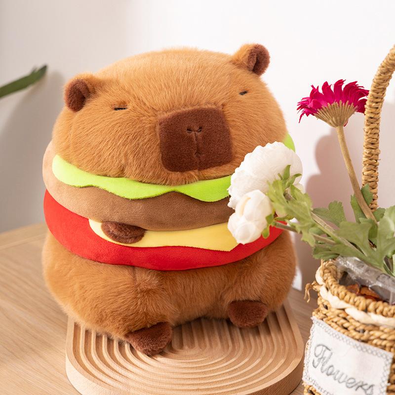 Cute Burger Capybara Doll Hamburger Kapibala Doll Children's Plush Toy Grab Machine Doll Birthday Gift