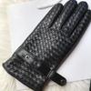 Mens Goatskin Touchscreen Leather Gloves Black Warm Lined Driving Winter