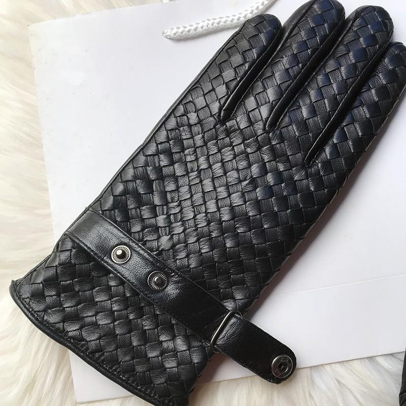 Mens Goatskin Touchscreen Leather Gloves Black Warm Lined Driving Winter
